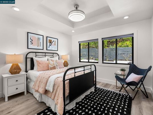 Bedroom, Interior, Recessed Lighting, Water, Wood Texture Flooring