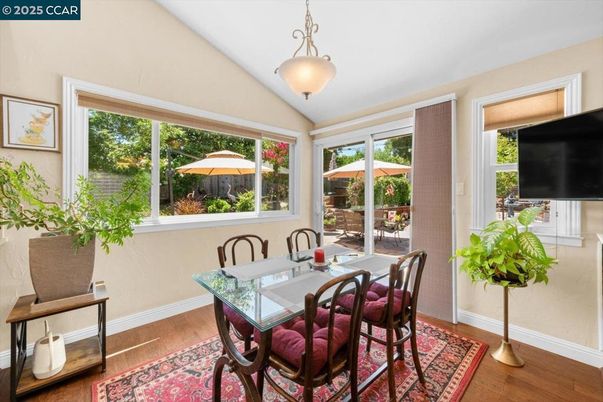 Dining room, Interior, Pendant Lights, Wood Texture Flooring