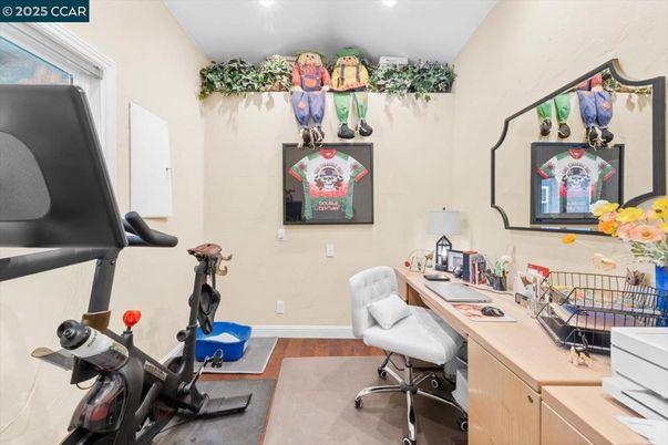 Fitness Equipment, Home Office, Interior, Recessed Lighting, Wood Texture Flooring
