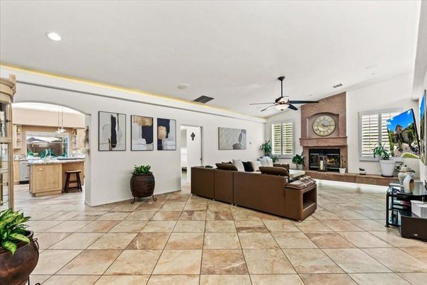 Fireplace, Interior, Kitchen, Living room, Pendant Lights, Recessed Lighting