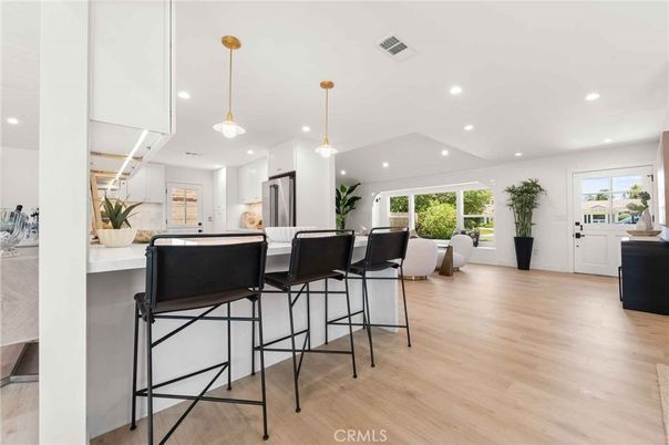 Interior, Kitchen, Pendant Lights, Recessed Lighting, Wood Texture Flooring