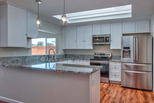 Interior, Kitchen, Pendant Lights, Stainless Steel Appliances, Wood Texture Flooring
