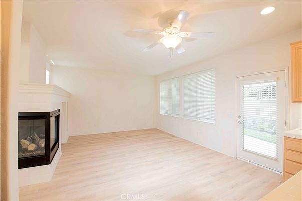 Empty room, Fireplace, Interior, Recessed Lighting, Wood Texture Flooring