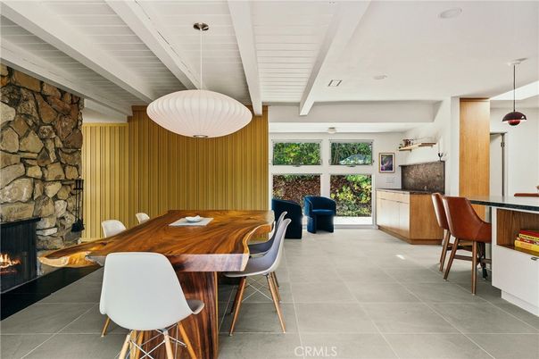 Dining room, Interior, Pendant Lights, Stone Walls