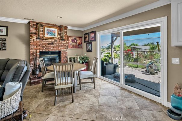 Dining room, Fireplace, Interior, Recessed Lighting, Stone Walls
