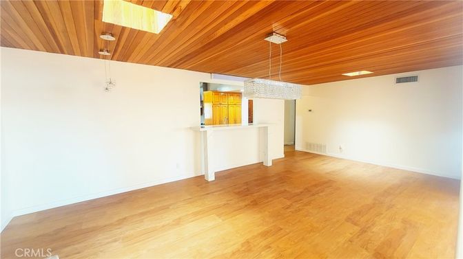 Chandelier, Empty room, Interior, Recessed Lighting, Wooden Ceilings, Wood Texture Flooring