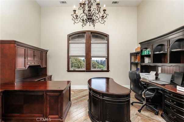 Chandelier, Home Office, Interior, Wood Texture Flooring