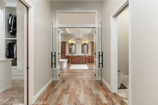 Bathroom, Chandelier, Interior, Recessed Lighting, Walk-in Closets, Wood Texture Flooring