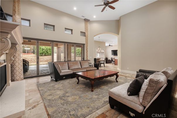 Chandelier, Dining room, Fireplace, Interior, Living room, Pendant Lights, Recessed Lighting