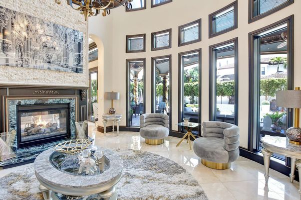 Chandelier, Fireplace, Interior, Living room