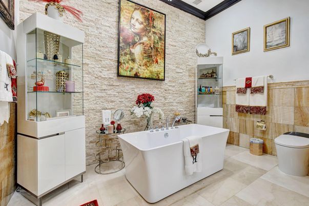 Bathroom, Free Standing Baths, Interior, Stone Walls