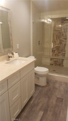 Bathroom, Glass Shower, Interior, Wood Texture Flooring