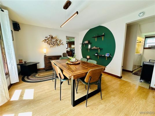 Dining room, Interior, Pendant Lights, Wood Texture Flooring