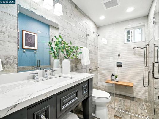 Bathroom, Glass Shower, Interior, Recessed Lighting