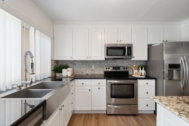 Interior, Kitchen, Stainless Steel Appliances, Wood Texture Flooring