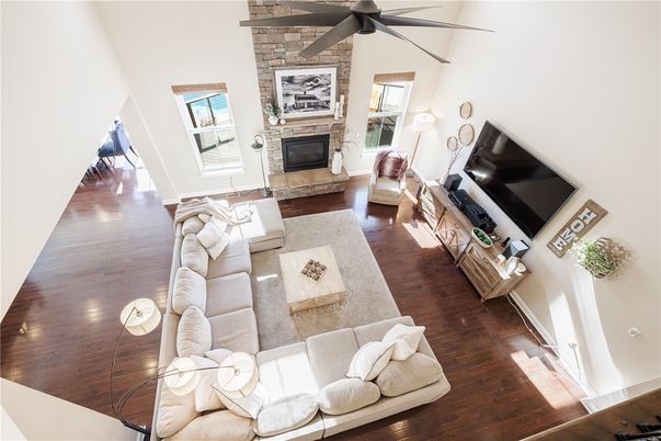 Fireplace, Interior, Living room, Stone Walls, Wood Texture Flooring