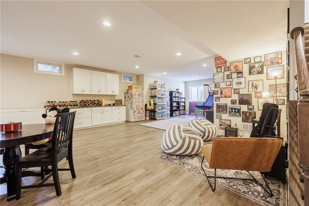 Dining room, Interior, Recessed Lighting, Wood Texture Flooring