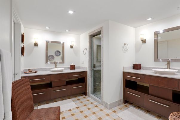 Bathroom, Dual Sink Vanities, Glass Shower, Interior, Recessed Lighting