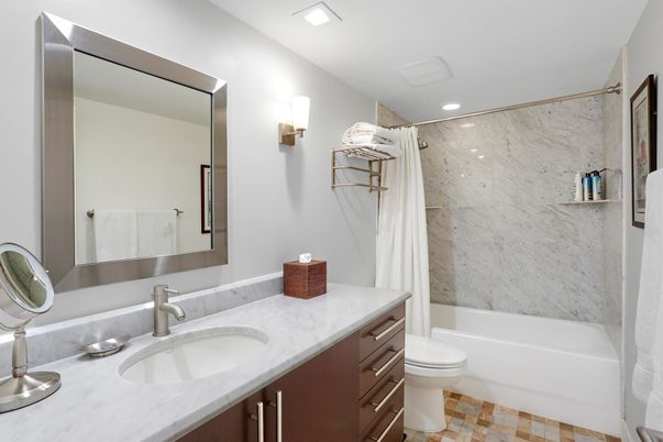 Bathroom, Interior, Marble Walls, Recessed Lighting