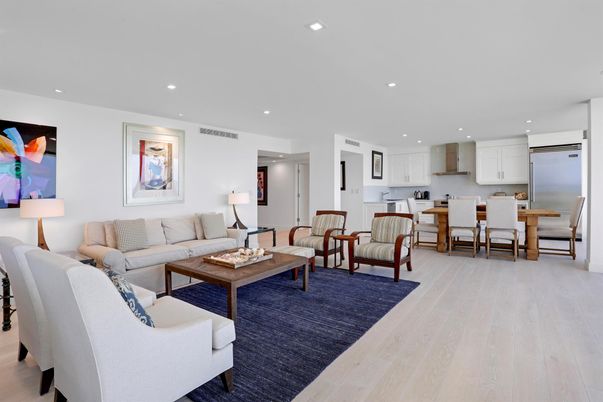 Dining room, Interior, Kitchen, Living room, Recessed Lighting, Stainless Steel Appliances, Wood Texture Flooring