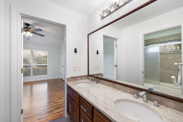 Bathroom, Dual Sink Vanities, Interior, Wood Texture Flooring