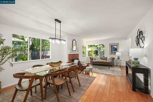 Dining room, Fireplace, Interior, Living room, Pendant Lights, Wood Texture Flooring