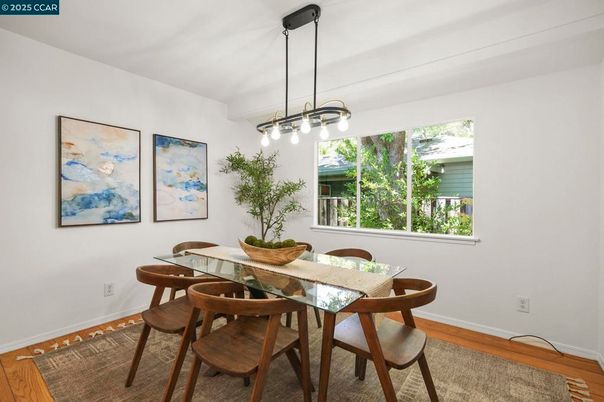 Dining room, Interior, Pendant Lights, Wood Texture Flooring