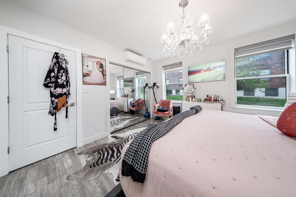 Bedroom, Chandelier, Interior, Wood Texture Flooring