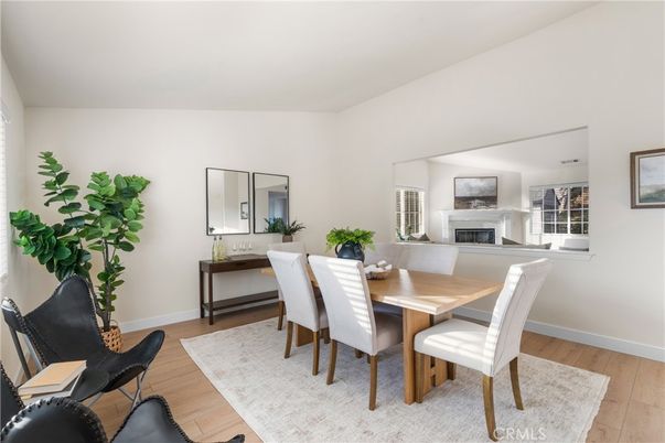 Dining room, Fireplace, Interior, Wood Texture Flooring
