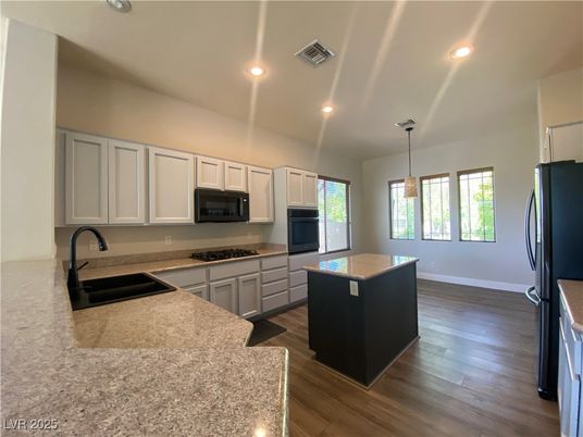 Interior, Kitchen, Pendant Lights, Recessed Lighting, Wood Texture Flooring