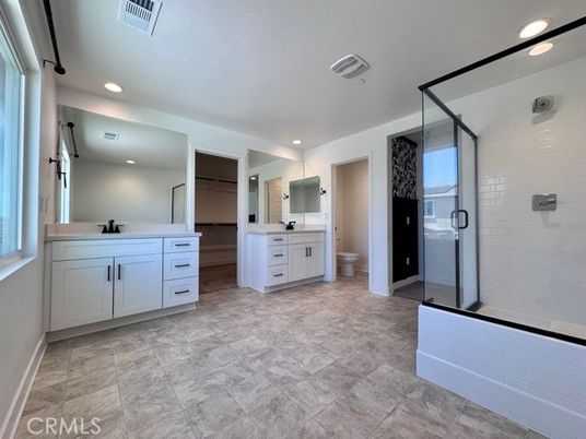 Bathroom, Dual Sink Vanities, Glass Shower, Interior, Recessed Lighting