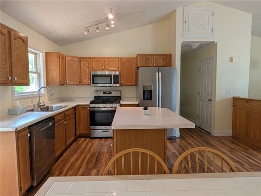 Interior, Kitchen, Stainless Steel Appliances, Wood Texture Flooring