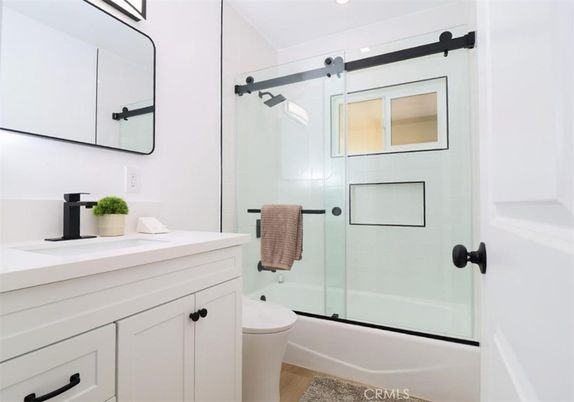 Bathroom, Glass Shower, Interior, Wood Texture Flooring