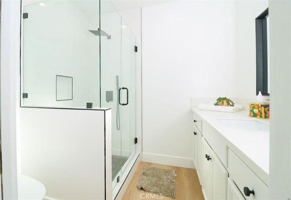 Bathroom, Glass Shower, Interior, Wood Texture Flooring