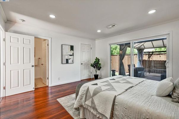 Bedroom, Interior, Recessed Lighting, Wood Texture Flooring