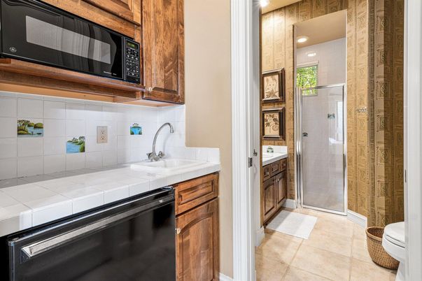 Bathroom, Glass Shower, Interior, Recessed Lighting, Tile Countertops