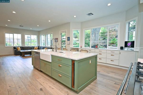 Interior, Kitchen, Living room, Recessed Lighting, Wood Texture Flooring
