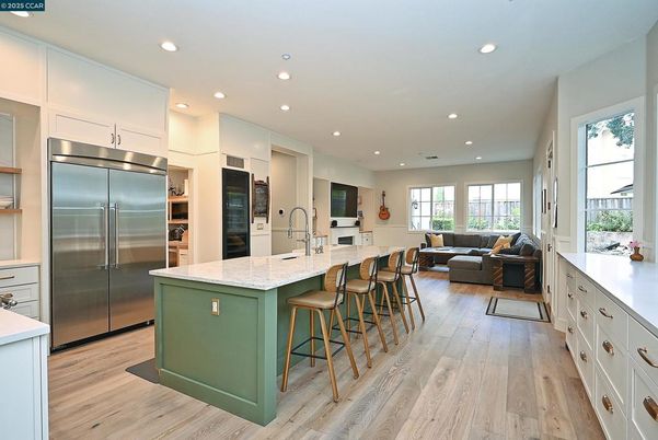 Interior, Kitchen, Living room, Recessed Lighting, Stainless Steel Appliances, Wood Texture Flooring