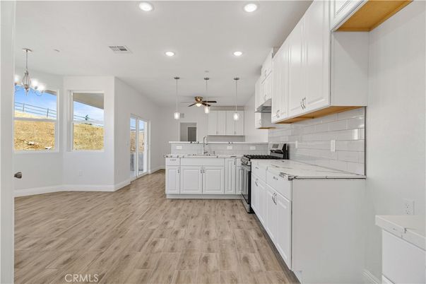 Interior, Kitchen, Pendant Lights, Recessed Lighting, Wood Texture Flooring