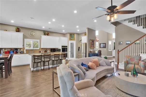 Interior, Kitchen, Living room, Recessed Lighting, Stainless Steel Appliances, Wood Texture Flooring