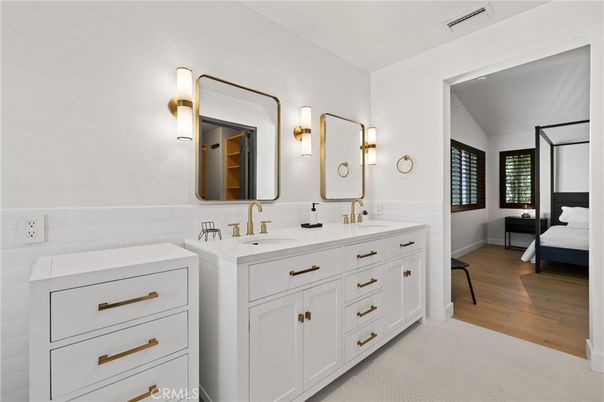 Bathroom, Bedroom, Dual Sink Vanities, Interior, Wood Texture Flooring
