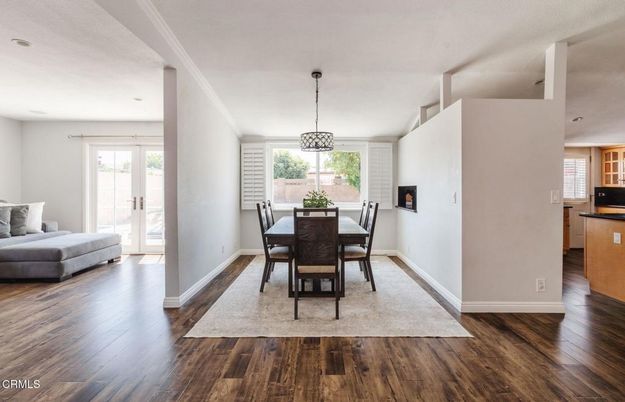 Dining room, Interior, Pendant Lights, Recessed Lighting, Wood Texture Flooring