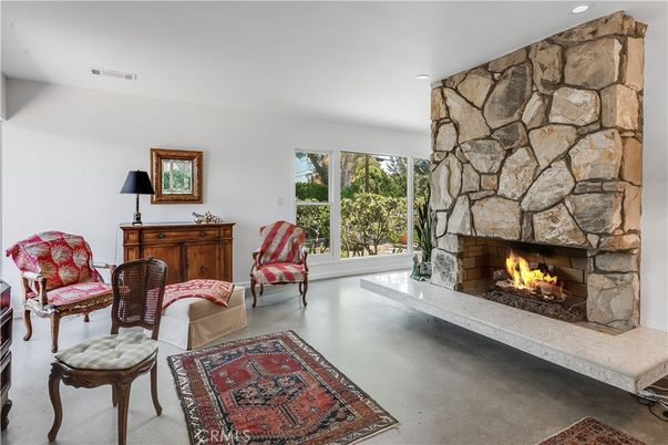 Fireplace, Interior, Recessed Lighting, Stone Walls