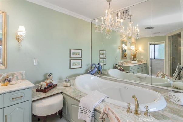 Bathroom, Chandelier, Interior, Wood Texture Flooring