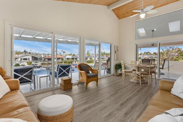Dining room, Interior, Living room, Sun Room, Water, Wooden Ceilings, Wood Texture Flooring