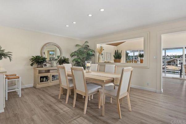Dining room, Interior, Recessed Lighting, Wood Texture Flooring