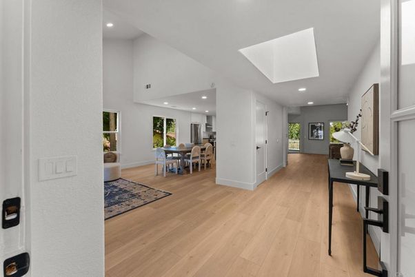 Dining room, Interior, Recessed Lighting, Wood Texture Flooring