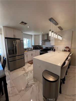 Interior, Kitchen, Marble, Pendant Lights, Recessed Lighting, Stainless Steel Appliances