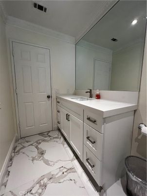 Bathroom, Dual Sink Vanities, Interior, Marble, Recessed Lighting