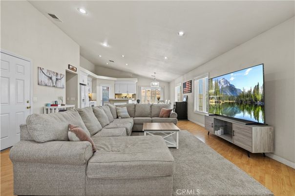 Chandelier, Dining room, Interior, Living room, Pendant Lights, Recessed Lighting, Wood Texture Flooring
